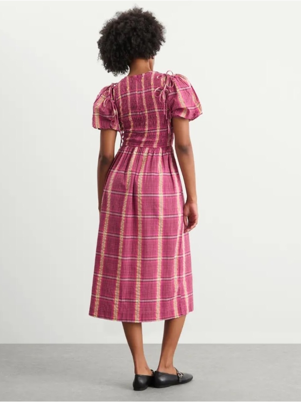 Damson Madder Becca Multi-Way Midi Dress in Pink/Khaki Check | US 12 - Picture 7 of 16